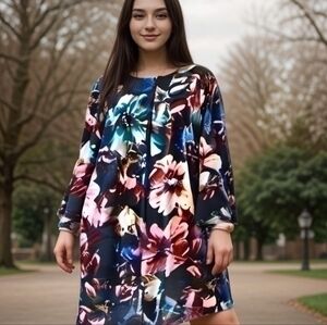 GABBY SKYE WATERCOLOR TRUNPET SLEEVE SHIFT DRESS SZ 3X 22